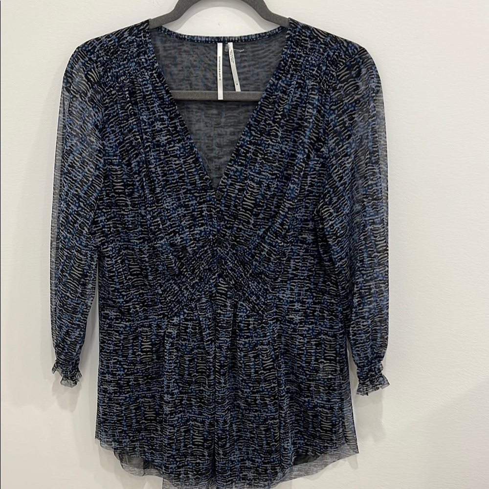 Anthropologie Blue and Black Sheer Blouse
